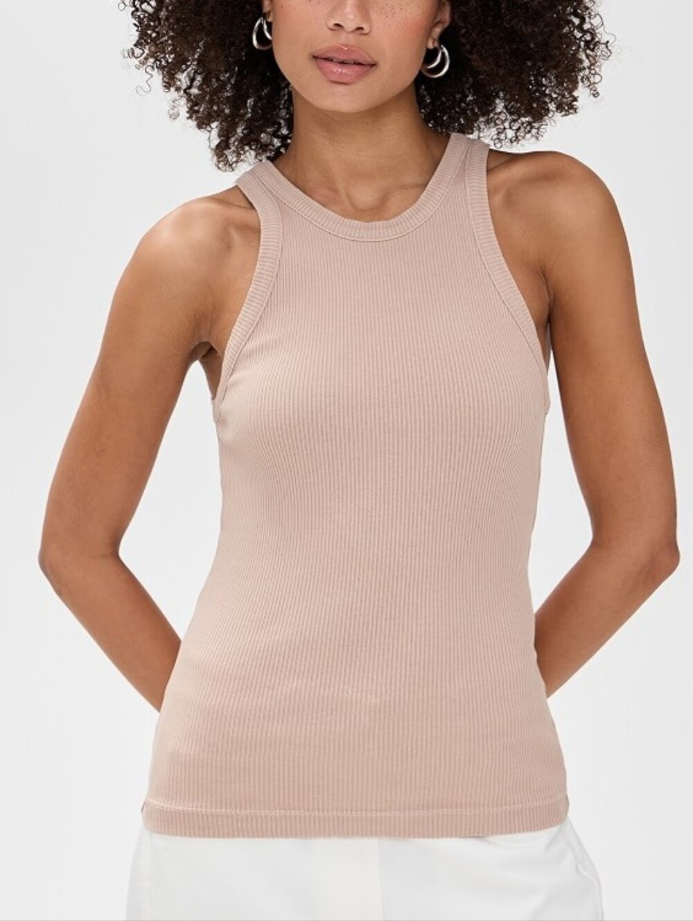 AGOLDE Rayne Ribbed Tank Top Cabana Beige Small Minimalist Cotton Blend